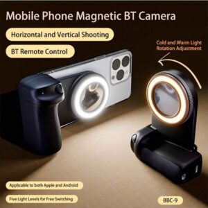 Poignée de téléphone compatible Bluetooth Magsafe, poignée d'appareil photo, stabilisateur de selfie, poignée de selfie pour iPhone Vlog