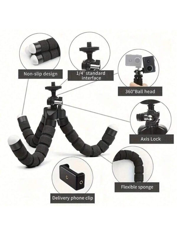 UEGOGO UEGOGO TrÃ©pied portable et flexible pour tÃ©lÃ©phone - Rotation Ã  360Â°, trÃ©pied mini rÃ©glable pour smartphones et enregistrement vidÃ©o Ã  distance, Vlogging, sans pile nÃ©cessaire. TrÃ©pied compact, jambes rÃ©glables, trÃ©pied pour smartphone â€“ Image 6