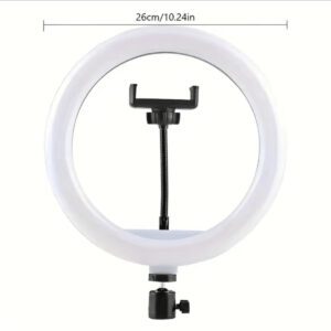 Anneau lumineux LED de 10 pouces avec trépied réglable et support pour téléphone, éclairage circulaire pour selfie, pour YouTube, zoom, photographie, maquillage, diffusion en direct
