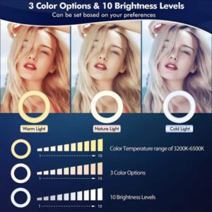 Anneau lumineux LED de 10 pouces avec trépied réglable et support pour téléphone, éclairage circulaire pour selfie, pour YouTube, zoom, photographie, maquillage, diffusion en direct