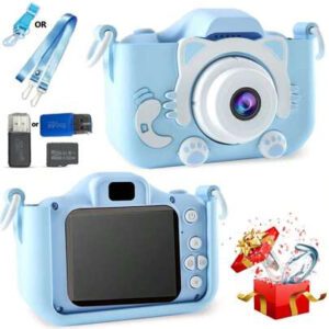 Appareil photo numérique caméra 1080p HD 2 pouces écran avec étui de protection, carte mémoire 32 Go et lecteur de carte. Cadeau mignon pour l'anniversaire, le nouvel an, la Saint-Valentin