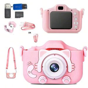 Appareil photo numérique caméra 1080p HD 2 pouces écran avec étui de protection, carte mémoire 32 Go et lecteur de carte. Cadeau mignon pour l'anniversaire, le nouvel an, la Saint-Valentin