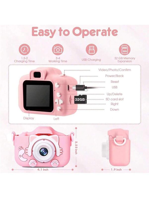 Appareil photo numÃ©rique camÃ©ra 1080p HD 2 pouces Ã©cran avec Ã©tui de protection, carte mÃ©moire 32 Go et lecteur de carte. Cadeau mignon pour l'anniversaire, le nouvel an, la Saint-Valentin â€“ Image 6