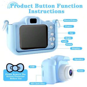 Appareil photo numérique caméra 1080p HD 2 pouces écran avec étui de protection, carte mémoire 32 Go et lecteur de carte. Cadeau mignon pour l'anniversaire, le nouvel an, la Saint-Valentin