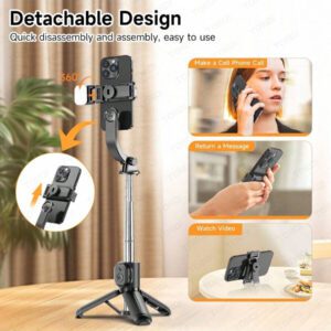 TOKQI Mini perche à selfie trépied de 6,1 pouces pour téléphone portable, perche à selfie antidérapante avec support de téléphone amovible et télécommande sans fil, compatible avec plusieurs modèles de smartphones