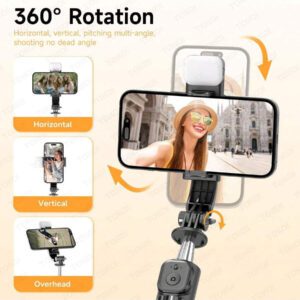TOKQI Mini perche à selfie trépied de 6,1 pouces pour téléphone portable, perche à selfie antidérapante avec support de téléphone amovible et télécommande sans fil, compatible avec plusieurs modèles de smartphones