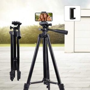 Trépied mobile réglable 128 cm, trépied portable multifonctionnel avec sac de rangement, solide et durable, avec pince pour téléphone portable, parfait pour selfie/vidéo/enregistrement vidéo/diffusion en direct