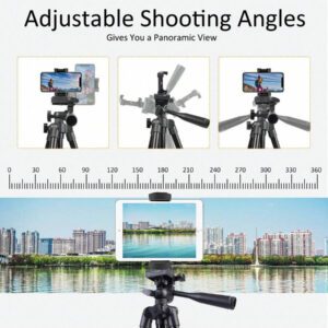 Trépied mobile réglable 128 cm, trépied portable multifonctionnel avec sac de rangement, solide et durable, avec pince pour téléphone portable, parfait pour selfie/vidéo/enregistrement vidéo/diffusion en direct