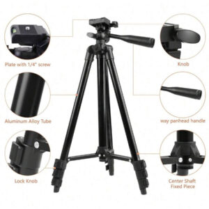 Trépied mobile réglable 128 cm, trépied portable multifonctionnel avec sac de rangement, solide et durable, avec pince pour téléphone portable, parfait pour selfie/vidéo/enregistrement vidéo/diffusion en direct