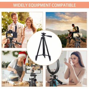 Trépied mobile réglable 128 cm, trépied portable multifonctionnel avec sac de rangement, solide et durable, avec pince pour téléphone portable, parfait pour selfie/vidéo/enregistrement vidéo/diffusion en direct