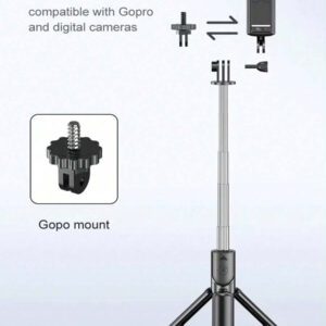 Mini perche à selfie rotative et portable, stabilisateur de distance extensible, trépied de bureau portable, trépied multifonctionnel de photographie de plein air avec obturateur de selfie Bluetooth