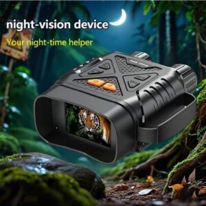 Jumelles à vision nocturne infrarouge HD 1080P avec écran IPS de 2,8 pouces, zoom numérique 10X et portée de 800 m - Objectif de 50 mm, rechargeable 2000 mAh, capture photo/vidéo pour la chasse, le camping, la (noir), jumelles pour la chasse