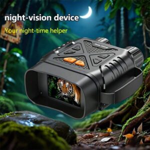 Jumelles à vision nocturne infrarouge HD 1080P avec écran IPS de 2,8 pouces, zoom numérique 10X et portée de 800 m - Objectif de 50 mm, rechargeable 2000 mAh, capture photo/vidéo pour la chasse, le camping, la (noir), jumelles pour la chasse
