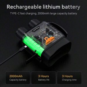 Jumelles à vision nocturne infrarouge HD 1080P avec écran IPS de 2,8 pouces, zoom numérique 10X et portée de 800 m - Objectif de 50 mm, rechargeable 2000 mAh, capture photo/vidéo pour la chasse, le camping, la (noir), jumelles pour la chasse