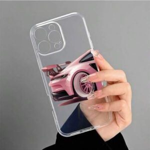 1 pièce Étui de téléphone portable motif voiture rose, coque de téléphone protectrice imprimée UV, compatible avec 11 12 13 14 15 16 Pro Max XR X/XS 7 8 Plus SE Mini, design créatif personnalisé, étanche, antichoc, anti-rayures