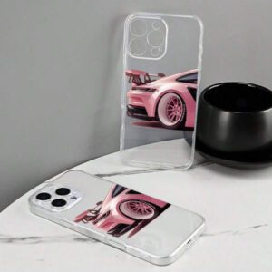 1 pièce Étui de téléphone portable motif voiture rose, coque de téléphone protectrice imprimée UV, compatible avec 11 12 13 14 15 16 Pro Max XR X/XS 7 8 Plus SE Mini, design créatif personnalisé, étanche, antichoc, anti-rayures