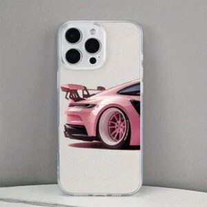 1 pièce Étui de téléphone portable motif voiture rose, coque de téléphone protectrice imprimée UV, compatible avec 11 12 13 14 15 16 Pro Max XR X/XS 7 8 Plus SE Mini, design créatif personnalisé, étanche, antichoc, anti-rayures