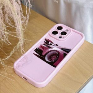 1 pièce Étui de téléphone portable motif voiture rose, coque de téléphone protectrice imprimée UV, compatible avec 11 12 13 14 15 16 Pro Max XR X/XS 7 8 Plus SE Mini, design créatif personnalisé, étanche, antichoc, anti-rayures
