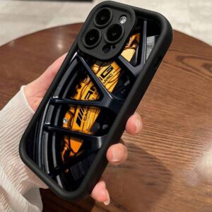 1 pièce Coque de téléphone antichoc en TPU avec motif de roue noire, compatible avec 16, 15, 14, 13, 12, 11 Pro Max et séries, étanche, anti-chute, résistante aux rayures