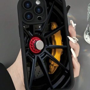 1 pièce Coque de téléphone antichoc en TPU avec motif de roue noire, compatible avec 16, 15, 14, 13, 12, 11 Pro Max et séries, étanche, anti-chute, résistante aux rayures