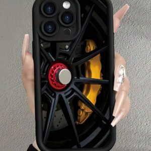 1 pièce Coque de téléphone antichoc en TPU avec motif de roue noire, compatible avec 16, 15, 14, 13, 12, 11 Pro Max et séries, étanche, anti-chute, résistante aux rayures