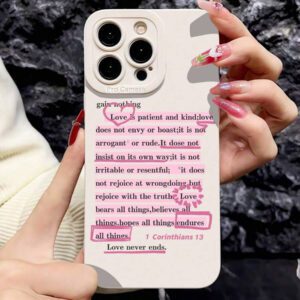 Étui de téléphone antichoc à couverture intégrale en TPU avec motif personnalisé, paragraphe anglais et slogan rose, compatible avec les séries iPhone 16, 15, 14, 13, 12, 11 Pro Max et les séries Samsung
