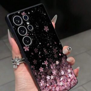 1 pièce Étui de téléphone noir avec motif floral étoilé sur fond noir. Conception peinte colorée, anti-chute, anti-dérapante, avec bords droits. Compatible avec les téléphones Apple et Redmi. Étanche, antichoc et résistant aux rayures.