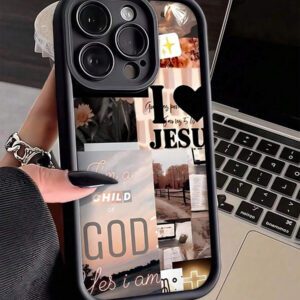 1 pièce Étui de téléphone antichoc en TPU avec motif patchwork paysage romantique noir qui couvre entièrement le téléphone. Compatible avec Apple iPhone 16/15/14/13/12/11 Pro Max et série.