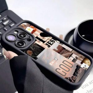 1 pièce Étui de téléphone antichoc en TPU avec motif patchwork paysage romantique noir qui couvre entièrement le téléphone. Compatible avec Apple iPhone 16/15/14/13/12/11 Pro Max et série.