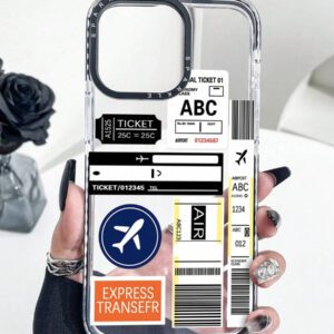 1 pièce Étui de téléphone anti-chute à imprimé billet d'avion transparent, compatible avec iPhone11 12 13 14 11Promax 12Promax 13Promax 14Promax XR 15 15PRO 15PROMAX 16 16PRO 16PROMAX, étanche, antichoc, résistant aux rayures
