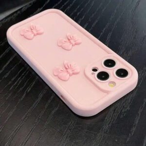 Étui de téléphone à texture de bambou rose avec décoration de papillon mignon, compatible avec 16 Pro Max/16 Pro/16/16 Plus, 15 Pro Max/15 Pro/15/15 Plus, 14 Pro Max/14 Pro/14/14 Plus, 13 Pro Max/13/13 Pro, 12, 11, XR, SE 2022. Étanche, antichoc, anti-chute et résistant aux rayures.