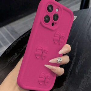Étui de téléphone à texture de bambou rose avec décoration de papillon mignon, compatible avec 16 Pro Max/16 Pro/16/16 Plus, 15 Pro Max/15 Pro/15/15 Plus, 14 Pro Max/14 Pro/14/14 Plus, 13 Pro Max/13/13 Pro, 12, 11, XR, SE 2022. Étanche, antichoc, anti-chute et résistant aux rayures.