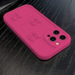 Étui de téléphone à texture de bambou rose avec décoration de papillon mignon, compatible avec 16 Pro Max/16 Pro/16/16 Plus, 15 Pro Max/15 Pro/15/15 Plus, 14 Pro Max/14 Pro/14/14 Plus, 13 Pro Max/13/13 Pro, 12, 11, XR, SE 2022. Étanche, antichoc, anti-chute et résistant aux rayures.