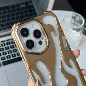 Nouvelle étui de téléphone portable mode avec motif flamme creux, revêtement électrolytique anti-chute, compatible avec 15 Pro Max/14 Pro Max/13 Pro Max, 16/11/12/13/14, S22 Ultra/S23 Ultra/S24 Ultra/S25 Ultra, S22/S23/S24/S25, A16/A53/A54/A55. Étanche, antichoc, résistant aux rayures.