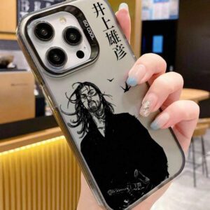 Étui de téléphone anti-chute mat au design Vagabond d'anime/manga, compatible avec les modèles 16, 15, 14, 13, 12, 11 Pro Max, X, XR, XS Max, 8 et 8 Plus. Étanche, antichoc et résistant aux rayures.