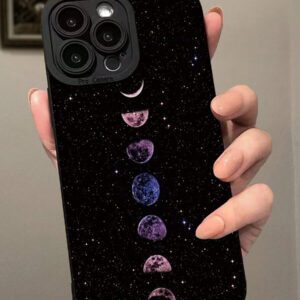 Étui de téléphone anti-chute peint avec éclipse de lune, d'étoiles et de planètes en glitter précis. Compatible avec P14 Pro Max, 3D P13 dessin animé P11 Peint P12 Anti-Drop XR dessin animé 78GES2, également compatible avec la série A03s, A03core, A04, A12, A13, A14, A21s, A22, A23, A24, A32, A33A34, A5 A51A52, A53, A54, A71, A72, A73, S20FE, S21, S22 et compatible avec Xiaomi, compatible avec la série Redmi 9, 9a, 10a, 10c, Note9, Note10, Note11, Note12, 12, 12c. Étui étanche, antichoc et résistant aux rayures.