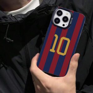 1 pièce Étui de téléphone argenté coloré avec motif de joueur de football rayé rouge et bleu, compatible avec iPhone11, 11Pro, 11ProMax, 12, 12Pro, 12ProMax, 13, 13Pro, 13ProMax, 14, 14Pro, 14Plus, 14ProMax, 15, 15Pro, 15Plus, 16, 16Pro, 16ProMax, 16Plus, 17, 17Pro, 17Air, 17ProMax