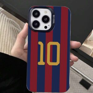 1 pièce Étui de téléphone argenté coloré avec motif de joueur de football rayé rouge et bleu, compatible avec iPhone11, 11Pro, 11ProMax, 12, 12Pro, 12ProMax, 13, 13Pro, 13ProMax, 14, 14Pro, 14Plus, 14ProMax, 15, 15Pro, 15Plus, 16, 16Pro, 16ProMax, 16Plus, 17, 17Pro, 17Air, 17ProMax