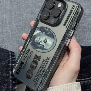 1 Nouvelle étui de téléphone portable avec motif de billet de 100 dollars, compatible avec les téléphones Apple 16 15 14 13 12 11Pro Max. Étui de protection de téléphone portable créatif garçon noir, cadeau d'anniversaire, de Noël, pour petit ami, père, famille et amis. Étanche, antichoc, résistant aux rayures.
