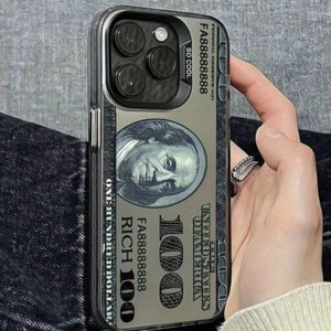 1 Nouvelle étui de téléphone portable avec motif de billet de 100 dollars, compatible avec les téléphones Apple 16 15 14 13 12 11Pro Max. Étui de protection de téléphone portable créatif garçon noir, cadeau d'anniversaire, de Noël, pour petit ami, père, famille et amis. Étanche, antichoc, résistant aux rayures.