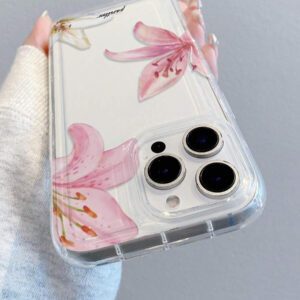 1 pièce Étui de téléphone transparent magnétique sans fil avec fleur de lys, doux + dur, résistant aux rayures, anti-traces de doigts, compatible avec iPhone 15, 16 Pro/Pro Max, 14, 15, 16 Plus, unisexe, peut être utilisé comme cadeau de vacances, étanche, antichoc, anti-chute