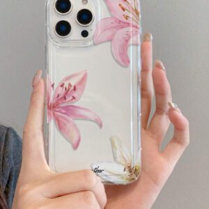 1 pièce Étui de téléphone transparent magnétique sans fil avec fleur de lys, doux + dur, résistant aux rayures, anti-traces de doigts, compatible avec iPhone 15, 16 Pro/Pro Max, 14, 15, 16 Plus, unisexe, peut être utilisé comme cadeau de vacances, étanche, antichoc, anti-chute