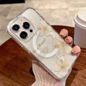 1 pièce Étui de téléphone transparent magnétique sans fil avec fleur de lys, doux + dur, résistant aux rayures, anti-traces de doigts, compatible avec iPhone 15, 16 Pro/Pro Max, 14, 15, 16 Plus, unisexe, peut être utilisé comme cadeau de vacances, étanche, antichoc, anti-chute