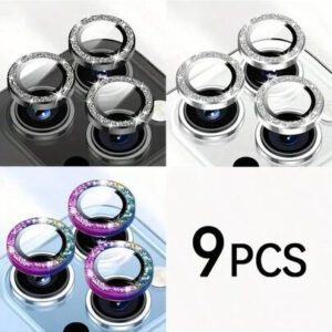 3 couleurs 9 lentilles Film de protection pour 17/16/15/14/13/12/11 Promax Pro Plus Mini 16E 17Air, film de protection de lentille, couvercle de protection de caméra brillant (Argent+Noir+Couleur)