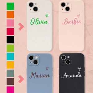 Coque de téléphone miroir personnalisable, design mignon en forme de cœur avec initiale et phrase courte. Compatible avec 11 Pro/13 Pro/15 Pro Max, XR, 12, 13, 15, 16 Pro Max. Stylée, sobre, personnalisée, drôle, unique, idéal pour elle, petit-ami, petite-amie, famille, amis, grands-parents, couple, anniversaires, anniversaires