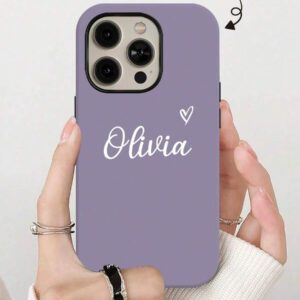 Coque de téléphone miroir personnalisable, design mignon en forme de cœur avec initiale et phrase courte. Compatible avec 11 Pro/13 Pro/15 Pro Max, XR, 12, 13, 15, 16 Pro Max. Stylée, sobre, personnalisée, drôle, unique, idéal pour elle, petit-ami, petite-amie, famille, amis, grands-parents, couple, anniversaires, anniversaires