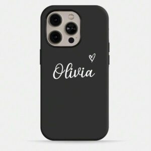 Coque de téléphone miroir personnalisable, design mignon en forme de cœur avec initiale et phrase courte. Compatible avec 11 Pro/13 Pro/15 Pro Max, XR, 12, 13, 15, 16 Pro Max. Stylée, sobre, personnalisée, drôle, unique, idéal pour elle, petit-ami, petite-amie, famille, amis, grands-parents, couple, anniversaires, anniversaires