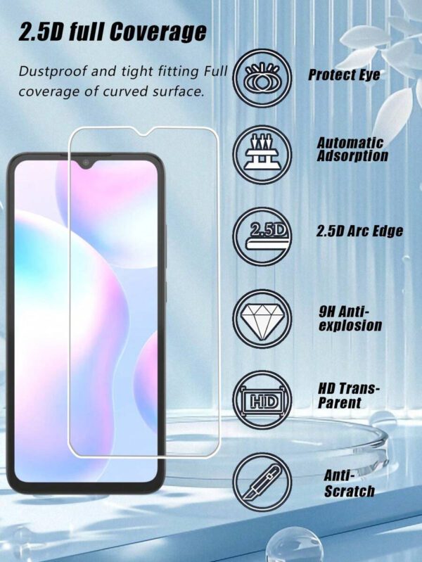 2 pièces Protecteur d'écran résistant aux rayures avec dureté 9H, toucher lisse, anti-poussière, imperméable, résistant aux empreintes digitales et aux rayures, compatible avec la série /Redmi. Accessoires de protection d'écran de téléphone essentiels, applicables pour une utilisation quotidienne, au bureau et à la maison. Protecteur d'écran de téléphone antichoc et anti-chute – Image 3