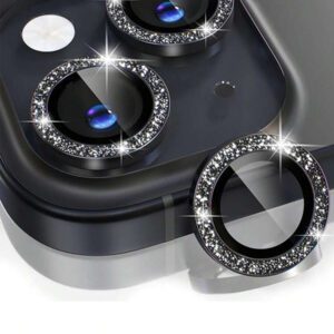 3 pièces Film protecteur d'objectif de caméra compatible avec LPhone 16, 15, 14.13, 12, 11, anneau en métal en verre trempé, couverture claire HD (noir) résistante aux chocs, aux rayures et aux traces de doigts, protection complète et étanche