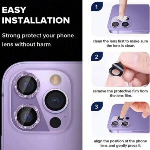 3 pièces Film protecteur d'objectif de caméra compatible avec LPhone 16, 15, 14.13, 12, 11, anneau en métal en verre trempé, couverture claire HD (noir) résistante aux chocs, aux rayures et aux traces de doigts, protection complète et étanche